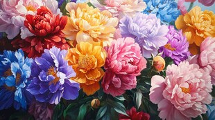 多彩牡丹花绽放美丽画面