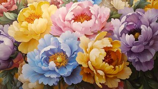 多彩绚丽牡丹花绽放图