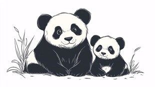 熊猫母子温馨依偎画面