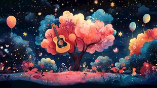 梦幻星空下的音乐之树