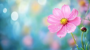 娇艳波斯菊 露珠映清新