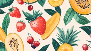 缤纷水果与绿叶的清新图案