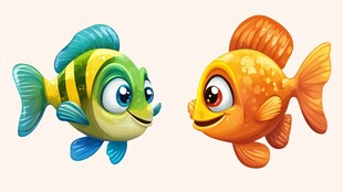 可爱双色小鱼对视画面