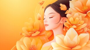 橙花簇拥的东方优雅女子