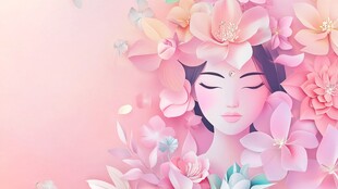 梦幻花朵环绕的静谧女子