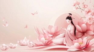 古风佳人坐于繁花之中