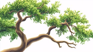 弯曲枝干的翠绿树木