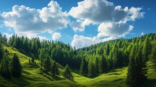 青山翠林间的蓝天白云