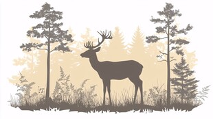 森林中站立的雄鹿剪影