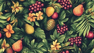热带水果花卉繁茂图案