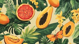 热带水果与花卉的清新图案