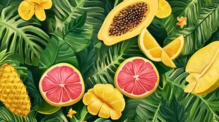 热带缤纷水果与绿植图景