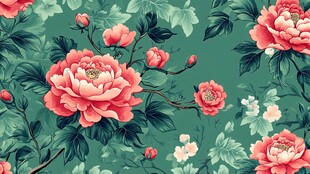 复古风绿底花卉图案设计