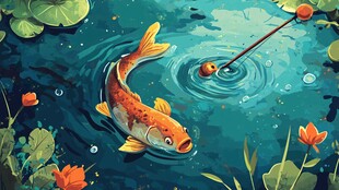 池塘锦鲤嬉戏图