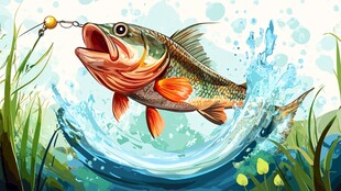 跃起咬饵的多彩大鱼