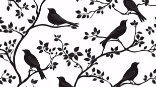 枝头群鸟剪影图案设计