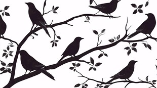 枝头群鸟剪影图