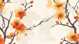 水墨风橙黄花卉枝头绽放