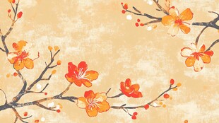 复古风枝头绽放艳丽花朵