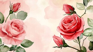浪漫粉色玫瑰水彩插画