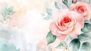 梦幻粉玫瑰水彩背景图