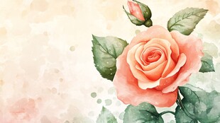 水彩绘粉色娇艳玫瑰花