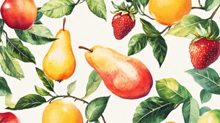 水果水彩插画 梨与草莓等