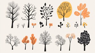 多样手绘树木插画集合