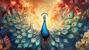 梦幻孔雀绽放绚烂羽色