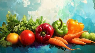 水彩绘多彩新鲜蔬菜组合