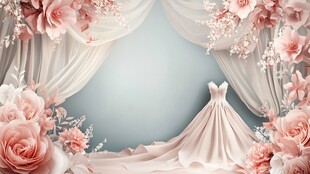 梦幻婚纱与浪漫花卉背景