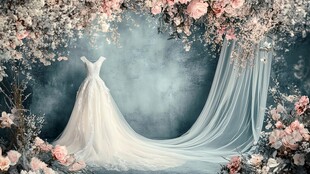 梦幻婚纱置身浪漫花卉场景