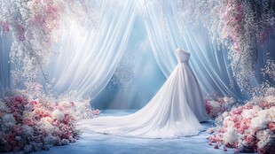 梦幻婚纱置于繁花纱幔间