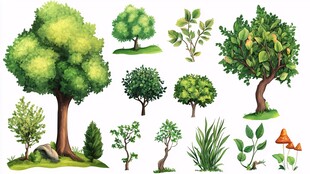 多样树木绿植插画集合