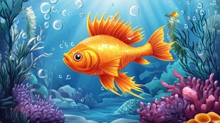 畅游海底的金色美丽金鱼