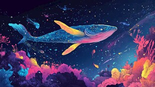 梦幻星空下的深海奇幻鲸鱼
