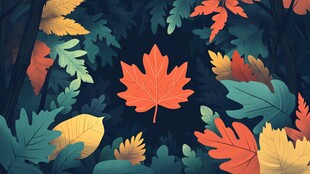 秋日枫叶森林梦幻插画