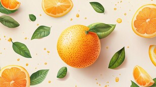 清新橙子插画 水果与绿叶