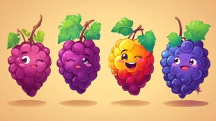 可爱表情的多彩葡萄串