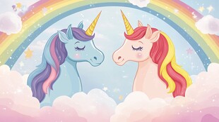 梦幻双独角兽在彩虹云端