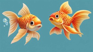 可爱双金鱼 水中亲昵模样