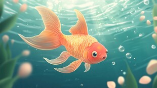 畅游的金鱼在水下的梦幻场景