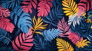 多彩热带叶片图案背景