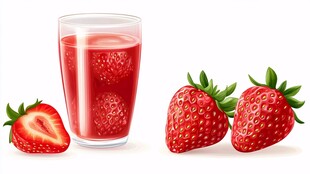 一杯草莓汁与新鲜草莓