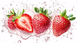 新鲜草莓溅起晶莹水花