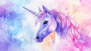 梦幻独角兽水彩艺术画