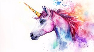 梦幻水彩独角兽头部特写