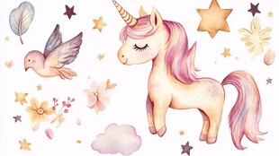 梦幻独角兽与可爱小元素