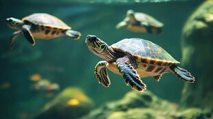 水中遨游的可爱小海龟