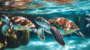 海底畅游的斑斓海龟